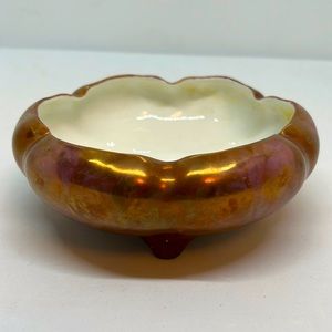 Vintage Iridescent Copper & Pink Glazed Footed Bowl